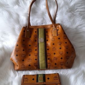 MCM Cognac Shopper Tote Bag & Wallet